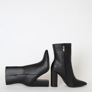 Dawson Black Pebble Pointed-Toe Mid Calf Boots